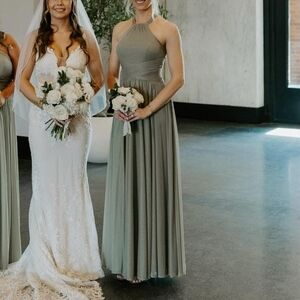 high-neck mesh dress with full skirt - bridesmaids dress by davids bridal